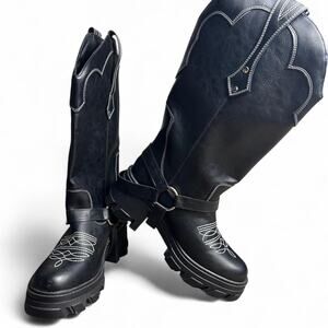 Lemonade Black Vegan Leather Western Boots Size 10 - Mid-Calf Cowboy Boots